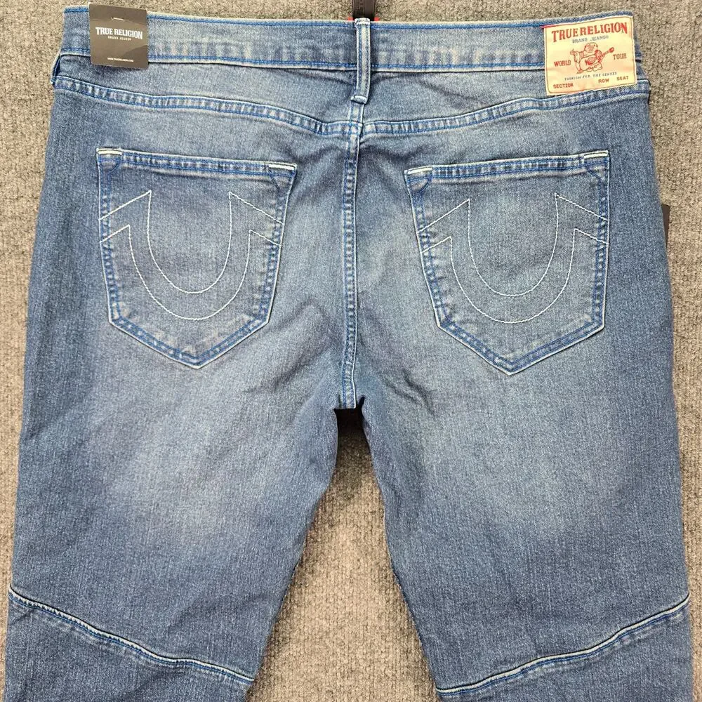 True Religion Rocco Relaxed Skinny Jeans 36x32 (38x32) Blue Medium Wash Moto
